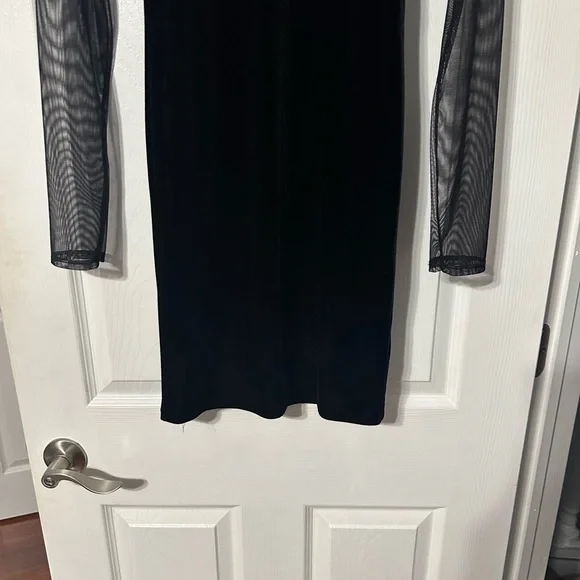 Aqua Black Velvet Party/Cocktail Dress with Sheer Sleeves - Picture 3 of 13